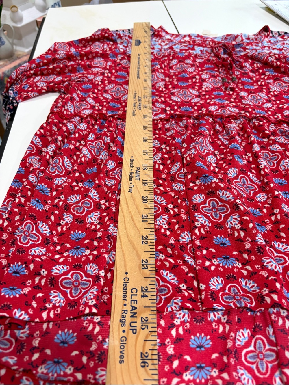 Style & Co. Red Floral Tie-Front Tunic with Navy Accent Sleeves - Picture 9 of 10